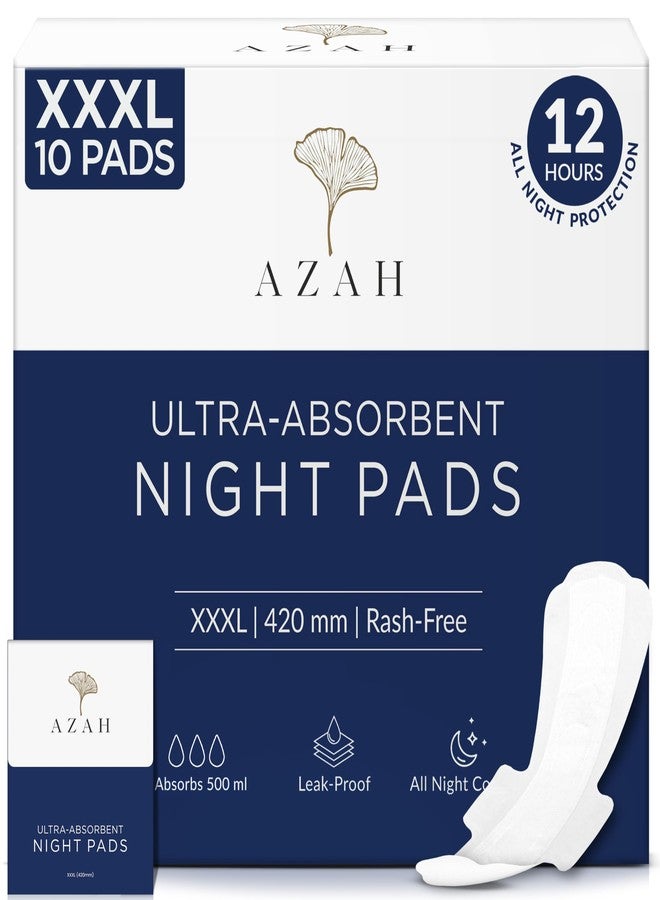 Azah Sanitary Pads for Women XXXL [Pack of 10] | Extra Large Night Pads | Cottony Soft Sanitary Napkins for Women | XXXL Pads for Womens Heavy Flow | Leak Proof for Overnight Protection - Image 1